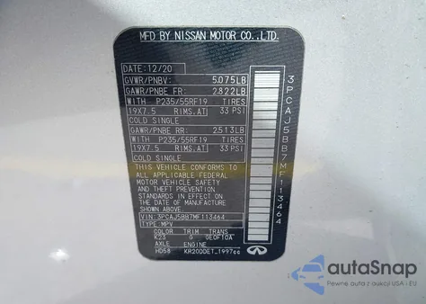 2021 Infiniti Qx50 Luxe Awd from USA, damaged, VIN 3PCAJ5BB7MF113464